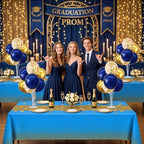 4 Set Navy Blue Gold Balloon Stand Centerpieces with Tablecloth in 12 inches in Navy Blue Gold Blue Tablecloth, alternate