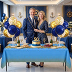 4 Set Navy Blue Gold Balloon Stand Centerpieces with Tablecloth in 12 inches in Navy Blue Gold Blue Tablecloth, alternate