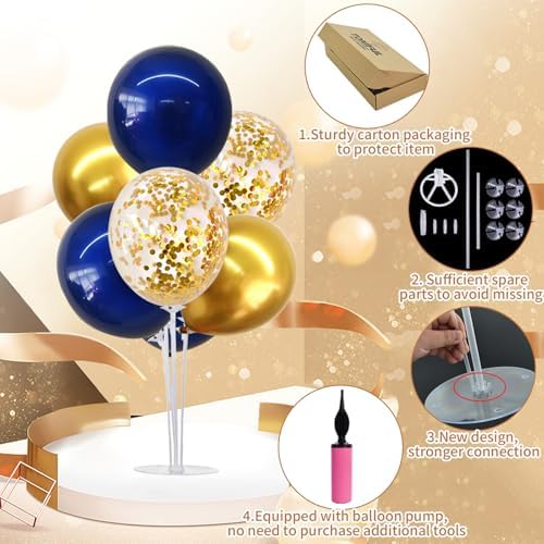 4 Set Navy Blue Gold Balloons Stand Balloon Centerpieces for Table in 4 Count (Pack of 1) in Black White Gold, alternate view