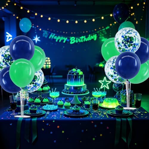 4 Set Navy Blue Green Balloon Stand Centerpieces for Table in Metallic Blue Silver, alternate view 2