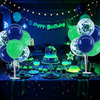 4 Set Navy Blue Green Balloon Stand Centerpieces for Table in Metallic Blue Silver, alternate view 2