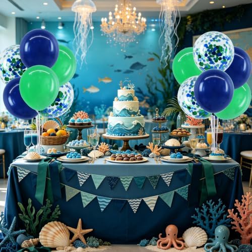 4 Set Navy Blue Green Balloon Stand Centerpieces for Table in Metallic Blue Silver, alternate view 5