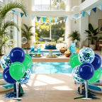 4 Set Navy Blue Green Balloon Stand Centerpieces for Table in Metallic Blue Silver, alternate view 6