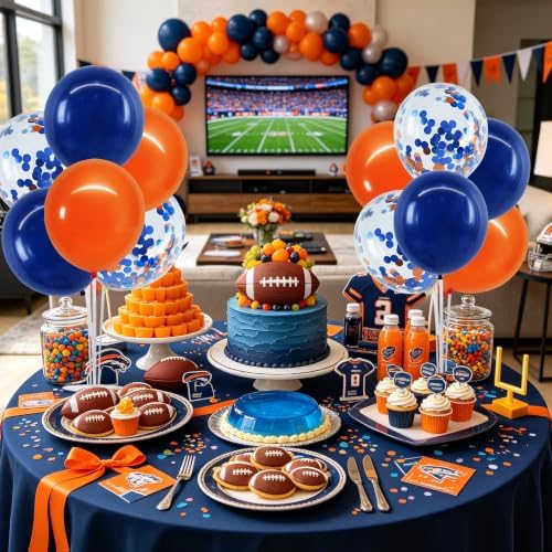 4 Set Navy Blue Orange Balloon Stand Centerpieces for Table in 4 Count (Pack of 1) in Metallic Blue Silver, alternate view 2