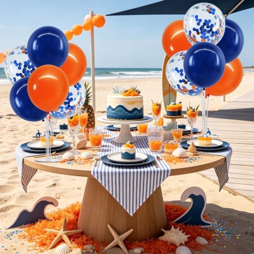 4 Set Navy Blue Orange Balloon Stand Centerpieces for Table in 4 Count (Pack of 1) in Metallic Blue Silver, alternate view 6