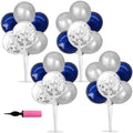4 Set Navy Blue Silver Grey Balloon Stand Centerpieces for Table in 12 inches in Navy Blue Silver Grey