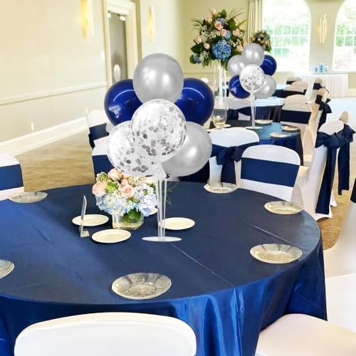 4 Set Navy Blue Silver Grey Balloon Stand Centerpieces for Table in 12 inches in Navy Blue Silver Grey, alternate view 2