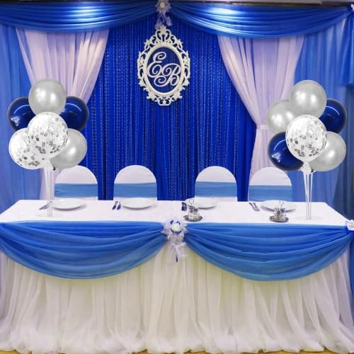 4 Set Navy Blue Silver Grey Balloon Stand Centerpieces for Table in 12 inches in Navy Blue Silver Grey, alternate view 6