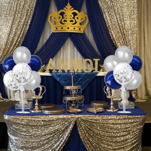 4 Set Navy Blue Silver Grey Balloon Stand Centerpieces for Table in 12 inches in Navy Blue Silver Grey, alternate view 7