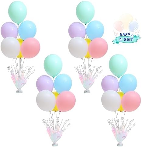 4 Set Pastel Birthday Decorations Rainbow Party Table Balloons Centerpiece Stand Kit with Pastel Multicolor