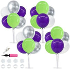 4 Set Purple Green White Balloon Stand Centerpieces for Table in Metallic Blue Silver