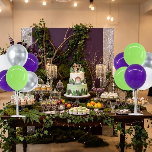 4 Set Purple Green White Balloon Stand Centerpieces for Table in Metallic Blue Silver, alternate view 2