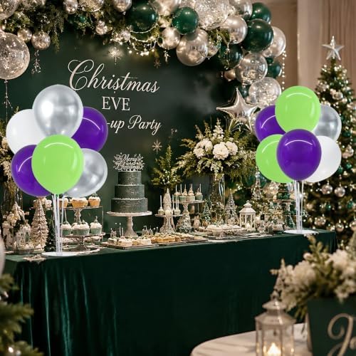 4 Set Purple Green White Balloon Stand Centerpieces for Table in Metallic Blue Silver, alternate view 5