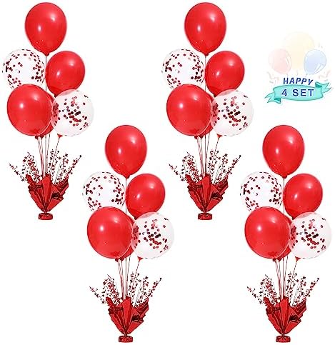 4 Set Red Balloon Centerpieces for Tables Red Balloons Stand Kit for Birthday Party Baby Shower Valentine's Day
