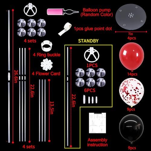 4 Set Red Black Balloon Stand Balloon Centerpieces for Table Decor in 4 Count (Pack of 1) in Metallic Blue, alternate view 3