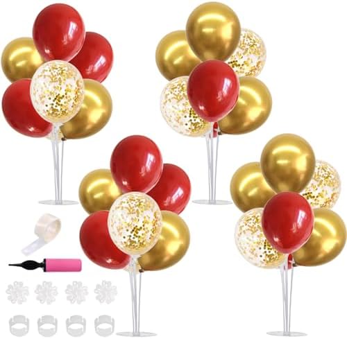 4 Set Red Gold Balloon Stand Balloon Centerpieces for Table Decor in 4 in Metallic Blue Silver