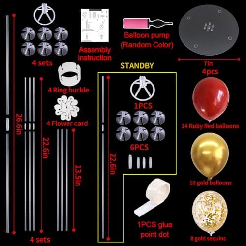 4 Set Red Gold Balloon Stand Balloon Centerpieces for Table Decor in 4 in Metallic Blue Silver, alternate view 3
