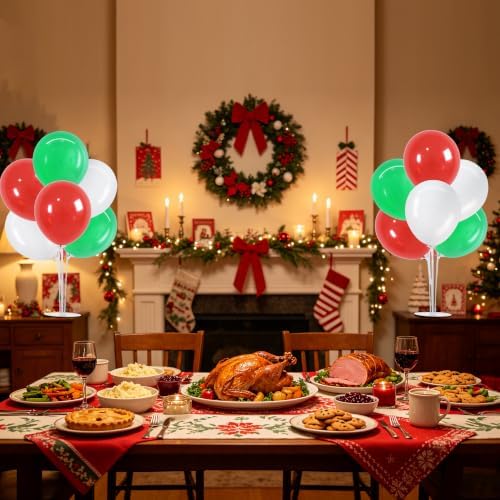 4 Set Red Green White Balloon Stand Centerpieces for Table in Metallic Blue Silver, alternate view 5