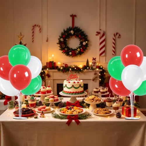 4 Set Red Green White Balloon Stand Centerpieces for Table in Metallic Blue Silver, alternate view 6