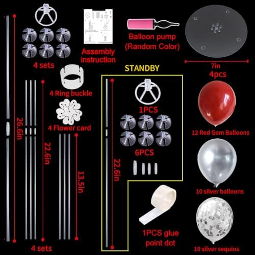 4 Set Red Sliver Balloon Stand Balloon Centerpieces for Table Decor in 4 Count (Pack of 1) in Metallic Blue, alternate view 3