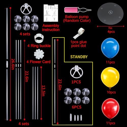 4 Set Red Yellow Blue Balloon Stand Balloon Centerpieces for Table in 4 Count (Pack of 1) in Metallic Blue, alternate view 3