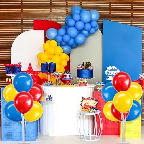 4 Set Red Yellow Blue Balloon Stand Balloon Centerpieces for Table in 4 Count (Pack of 1) in Metallic Blue, alternate view 6
