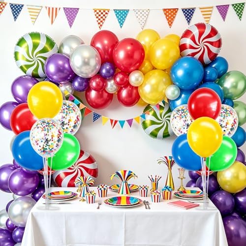 4 Set Red Yellow Blue Green Balloon Stand Centerpieces for Table in 12 inch in Metallic Blue Silver, alternate view 6