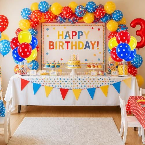4 Set Red Yellow Blue Polka Stand Balloon Centerpieces for Table in 12 inches in Metallic Blue Silver, alternate view 2