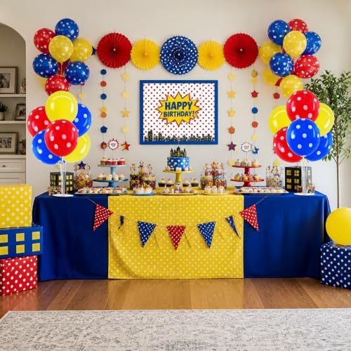4 Set Red Yellow Blue Polka Stand Balloon Centerpieces for Table in 12 inches in Metallic Blue Silver, alternate view 5