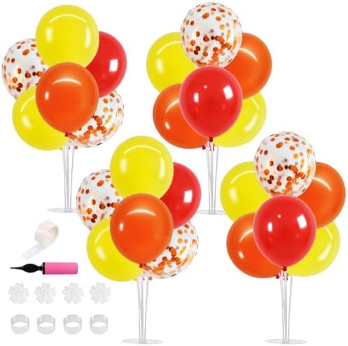 4 Set Red Yellow Orange Balloon Stand Centerpieces for Table in 4 Count (Pack of 1) in Red Yellow Orange