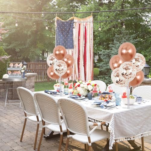 4 Set Rose Gold Balloons Stand Balloon Centerpiece for Table Decor in 4 Count (Pack of 1) in Metallic Blue, alternate view 6