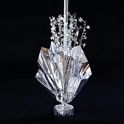 4 Set Silver Table Balloons Centerpiece Stand Kit with Silver and Confetti Balloons for Graduation Birthday, alternate view 6