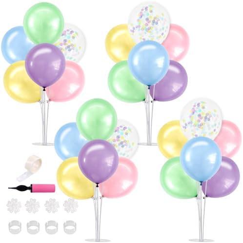 4 Set Spring Macaron Balloon Stand Balloon Centerpieces for Table in 4 Count (Pack of 1) in Metallic Blue Silver
