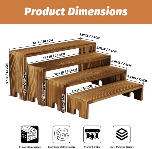 4 Set Wood Display Risers, Stackable Cupcake Stand for Party Dessert Table in Dark Brown, alternate view 3