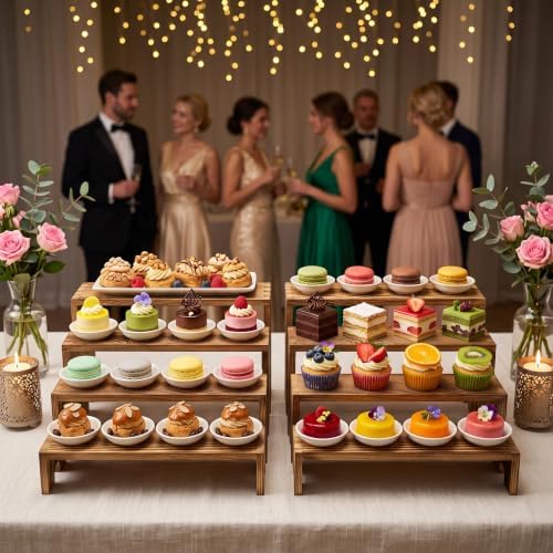 4 Set Wood Display Risers, Stackable Cupcake Stand for Party Dessert Table in Dark Brown, alternate view 4