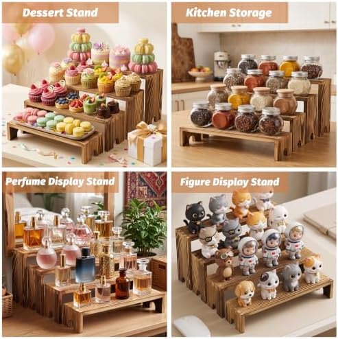 4 Set Wood Display Risers, Stackable Cupcake Stand for Party Dessert Table in Dark Brown, alternate view 5