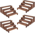 4 Set Wooden Tiered Cupcake Stands, Stackable Food Buffet Display Risers in Brown