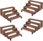 4 Set Wooden Tiered Cupcake Stands, Stackable Food Buffet Display Risers in Brown