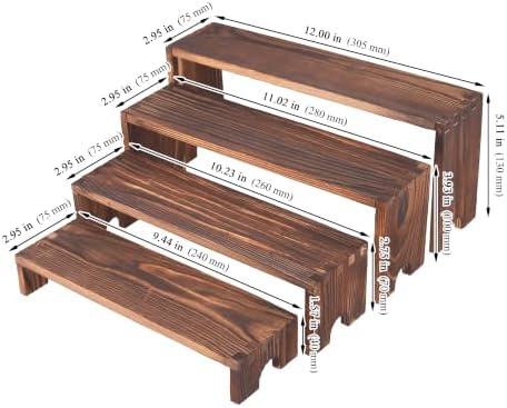 4 Set Wooden Tiered Cupcake Stands, Stackable Food Buffet Display Risers in Brown, alternate view 3