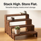 4 Set Wooden Tiered Cupcake Stands, Stackable Food Buffet Display Risers in Brown, alternate view 7