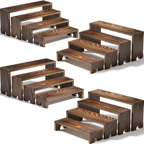4 Set Wooden Tiered Risers Display Stands for Vendor Events, Stackable Wood Cupcake Display Stand, Farmhouse