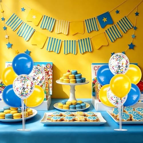 4 Set Yellow Blue Balloon Stand Balloon Centerpieces for Table in 4 Count (Pack of 1) in Metallic Blue Silver, alternate view