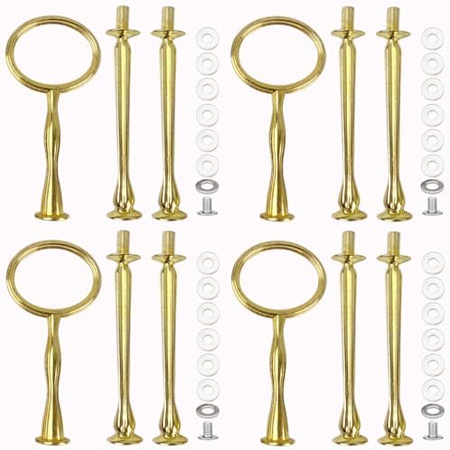4 Sets 15’’ 3-Tier Cake Tray Stand Handle, Multi-Tier Metal Dessert Fruit Center Rod Heavy Duty Hardware Holder