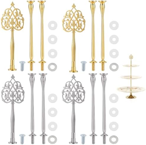 4 Sets 3 Tier Cup Stand Hardware Handles Golden Silvery Rococo Tiered Tray Hardware Kit Hollow Fruit Plate Stand