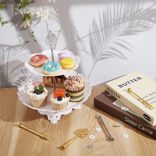 4 Sets 3 Tier Cup Stand Hardware Handles Golden Silvery Rococo Tiered Tray Hardware Kit Hollow Fruit Plate Stand, alternate