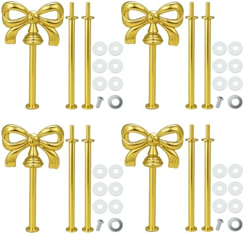 4 Sets 3 Tier Cupcake Stand Hardware Handles, Bow-Knot Gold Zinc Alloy Cake Plate Stand Fittings with Screws