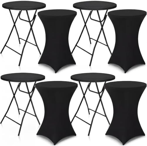 4 Sets 32"x43" High Top Folding Cocktail Tables & Cover, Black in Black