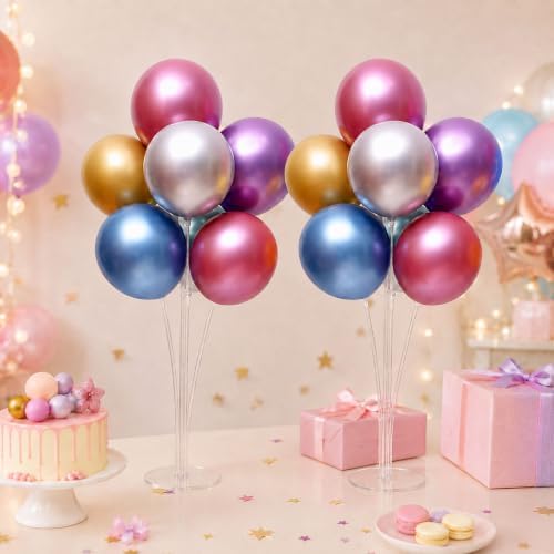 4 Sets Balloon Stand Kit For Table, Balloon Sticks with Bases in 4 Count (Pack of 1) in 4 Pack Clear, alternate view 2