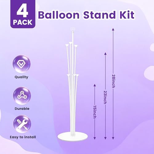 4 Sets Balloon Stand Kit For Table, Balloon Sticks with Bases in 4 Count (Pack of 1) in 4 Pack Clear, alternate view 3