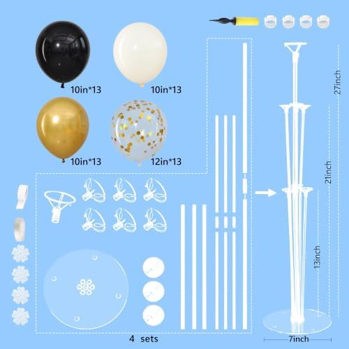 4 Sets Black White Gold Balloon Stand Kits for Table Centerpieces in Black Gold White, alternate view 3